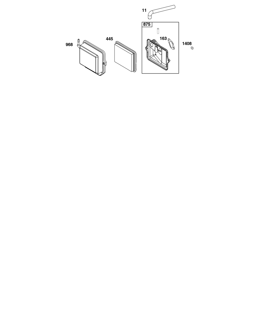 Air Cleaner Group Diagram and Parts List for 19N132-0345-G1 100000 - 19Z999 Briggs and Stratton Engine